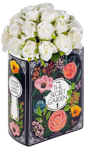 Book-Shaped Decorative Vase, Ceramic Vases for Home Decor, Cute Bookshelf Decor, Unique Vase for Book Lovers (Small - Secret Garden)