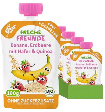 FRECHE FREUNDE Bio Quetschies Banane, Erdbeere mit Hafer & Quinoa (6x100g)