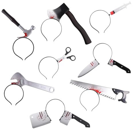 XNHIU 8pcs Halloween Horror Hair Bands Scary Weapon Headbands Cleaver Axe Scissor Hammer Headbands Horror Photo Props for Masquerade Mischief Props Decoration