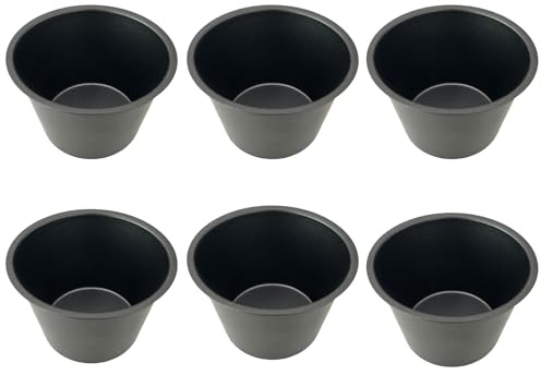 Heluok Lot de 6 moules à tarte antiadhésifs, individuels à miffin, cupcakes, moule en acier au carbone, moule à pudding Yorkshire, réutilisable, grand moule rond pour four – Noir (8,9 x 5,6 cm)