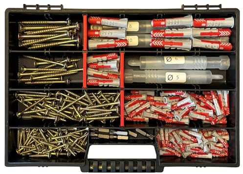 Fischer Dübel Set 240 Teile - inkl. Torx Schrauben, 6xBits, 4xSDS Bohrer & stabilem Sortimentskoffer - 5x25, 6x30, 8x40, 10x50 mm – Hochwertiges Schrauben und Dübel Set