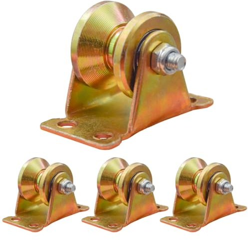 Hocansen 4 Stück Umlenkrollen für Seile V-Nut-Rollenrad Stahl Lenkrollen Schwerlastrollen Flaschenzüge Tragkraft 210kg für Industriemaschinen, Rolltore, Invertierte (V-HL)