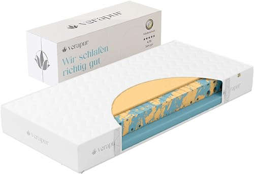 verapur Switch - Vollschaummatratze mit 7 Zonen, 90x200 cm, mit Wendekern aus hochwertigem Gel- & Kaltschaum, 500g/m² Doppeltuchbezug, Made in Germany, für alle Bettarten