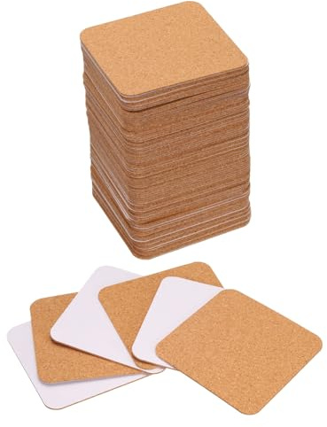 QUARKZMAN 80 Stück Selbstklebende Korkuntersetzer 100x100x1,5mm Korkplatte Korkplatten Korkmatte Kork Untersetzer Kork Selbstklebend für DIY Bastelarbeiten, Quadratische Abgerundete Ecken