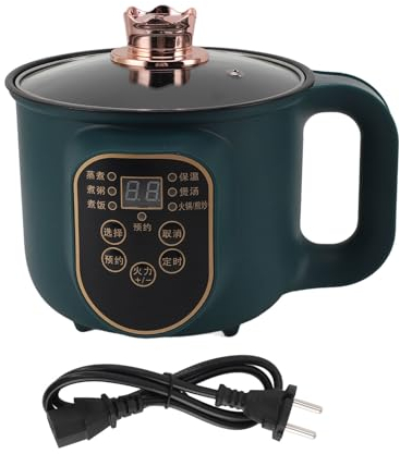 Natudeco 1,8 l elektrischer Kochtopf, 600 W, tragbarer Elektrokocher, vielseitiger elektrischer Hot Pot mit Timer-Funktion für Steak-Ei-Ramen-Suppennudeln
