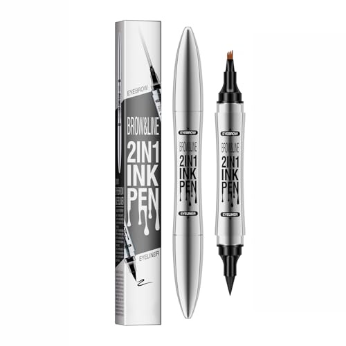 LAXISCREED Microblading Augenbrauenstift – Augenbrauenstift Wasserfest & Wischfest, 2-in-1 Stift mit Eyeliner für Natürlich Definierte 3D Augenbrauen, Langanhaltend (Hellbraun)