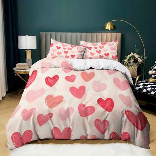 Copripiumino Matrimoniale 240x220 A forma di cuore geometrico disegnato a mano 3D Stampa Morbida Microfibra Biancheria da Letto con Cerniera per Bambini/Adulti 1 Copripiumino + 2 Federe 50x80 cm