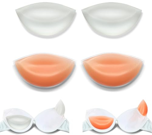 Xumann 2 Pairs Chicken Fillet Bra Inserts, Silicone Breast Enhancers Fit Most Cup Sizes for Bikini Swimsuit Daily (Transparent+Skin Colour)