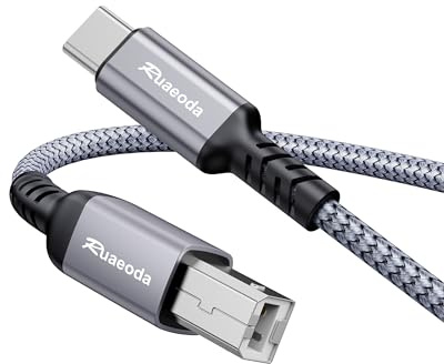 Ruaeoda USB C to USB B Printer Cable 6ft, High-Speed Braided USB C MIDI Cable for MacBook Pro, iPad Pro, Air, Compatible with HP, Canon, Epson, Brother Printer, Digital Piano, DAC, DJ Controller