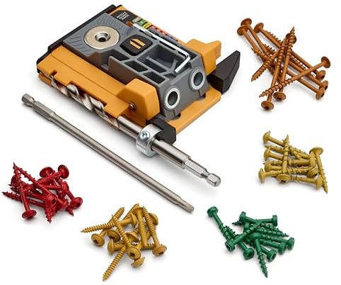 BORA Mini Pocket Hole Jig – Taschenloch Bohrschablone, Set mit Schrauben | Auto-Tiefeneinstellung | Armor-X Push-Lock | 13–38 mm | Inkl. 100-tlg. Schrauben-Set | Für Schreinerei & Heimwerker