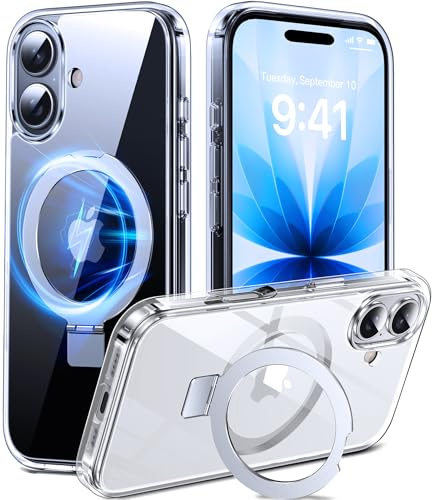 DASFOND Mag-Stand Designed for iPhone 17 Clear Case, [Compatible with MagSafe] All-in-1 Invisible Ring Kickstand Military Grade Shockproof Transparent Magnetic Case Cover for iPhone 17, Clear