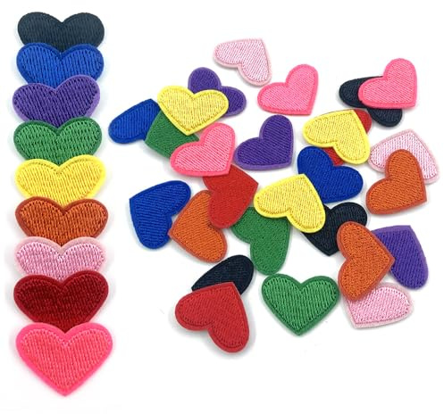 30 Stück Herz Aufnäher Zum Aufbügeln, Bügel Patches Erwachsene, Bügelbilder für Textilien, Bestickte Aufnäher zum Aufbügeln Bügelflicken für Jeans Kleidung Hut Rucksäcke DIY Dekoration