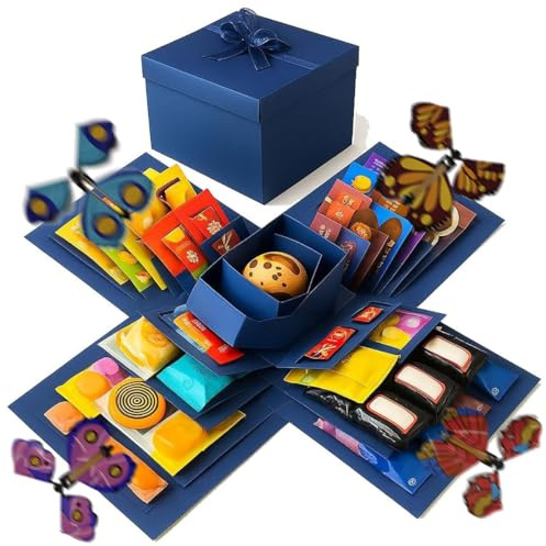 Yitobici Überraschung Box,Uberraschungsbox,5 lagige Kreative Explosions Geschenkbox, DIY Handgemachte Geschenkbox Geburtstag,Explosionsbox Geburtstag, für Valentinstagsgeschenke, Hochzeitstag(blau)