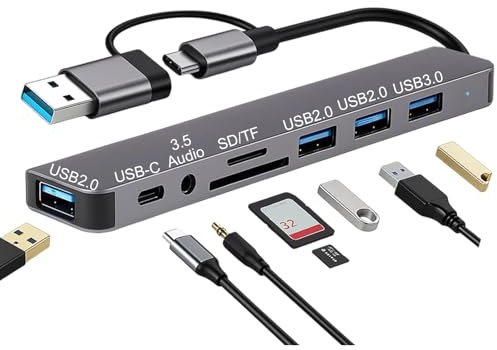 8 in 2 USB C Adapter, USB Hub Multiport Adapter with SD TF Card Reader, 3*Usb 2.0, 3.5 mm Audio Ports, Type C Hub Docking Station for MacBook, Acer, Switch, Smartphones, Laptops