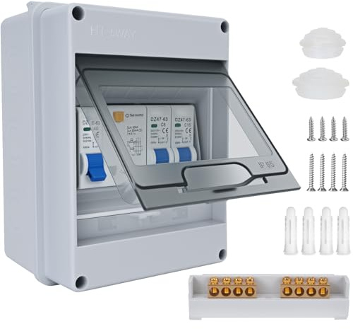 SUPRBIRD Sicherungskasten Aufputz 2 Wege,IP65 Wasserdichte Sicherungskasten mit fi Schalter,Stromverteilerkasten für Wohnwagen,Villen,Werkstätten & Garagen 40A 30mA RCD 2MCB(1P + N40A + 1P6A + 1P16A)