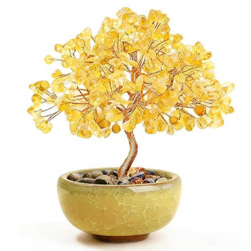 LEPGUYO Arbre de Fortune Citrine - 72 Pierres Naturelles 8 Fleurs Lithothérapie Feng Shui Décoration Maison Bureau Regalo Spirituel avec Boîte Cadeau