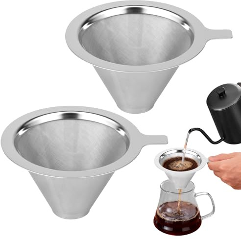 Pour Over Coffee Filter,2 Pack Stainless Steel Permanent Pour Over Coffee Dripper,Reusable Paperless Drip Filter for Manual Production and Preparation