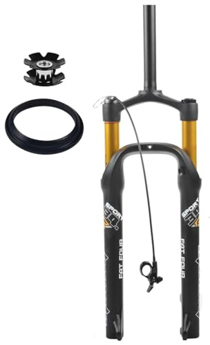 LHHL Fatbike Vordere Federgabel Gerades konisches 1-1/8 Ultraleicht MTB Luft Gabel 26 Zoll Fahrradgabel 130mm Federweg 9 * 135mm QR Snow Beach(Gold,Remote Lockout)