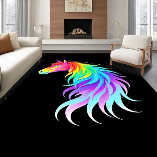 Design&I Low Pile Flatwoven Area Rug 4x6, Magnificent Stallion Latch Hook Cushion Needlework DIY Project, Machine Washable, Stain Resistant Indoor Rug for Living Room, Bedroom, Non Slip(Pink, 4x6)