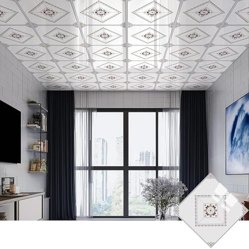 Vibeo Carrelage Adhesif Mural Dalles de Plafond Autocollantes pour Intérieur, Carrelage Mural Autocollant pour Crédence de Cuisine, Carreaux de Contact Étanche 30 x 30 cm(Style A,100 pcs)