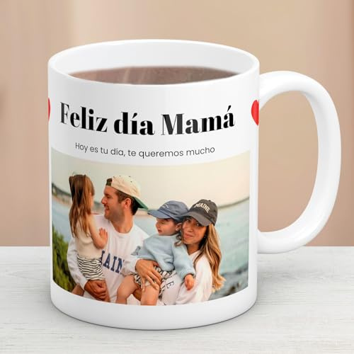 Cristal Plaque - Taza Cerámica Personalizada para MaMá con Foto y Texto “Feliz Día Mamá” | Taza Cerámica 325ml | Acabado Premium, Asa Ergonómica | Regalo Día de la ;Madre, Cumpleaños y Aniversario