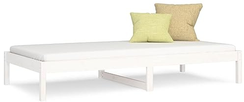 Foknhdi Tagesbett 80x200 cm Massivholz Bettgestell aus Kiefer, Einzelbett oder Schlafsofa für Wohnzimmer und Gästezimmer, stabiles Lattenrost inklusive, Farbe Weiß