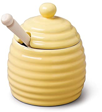 WM Bartleet & Sons 1750 T335 Traditional Porcelain Honey Pot with Beech Wood Dipper 11cm – Yellow