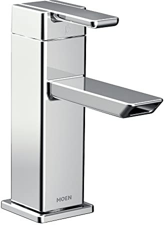 Moen 90 Degree Chrome One-Handle Modern Bathroom Faucet with Drain Assembly, S6700