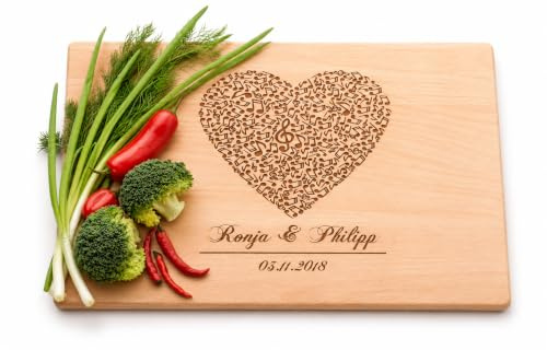 Tagliere Fatto a Mano Personalizzato - con un Cuore | Tagliere da Cucina Professionale | Regalo Personalizzato | Tagliere da Cucina Legno | Regale di Nozze, Compleanno di Algis Crafts