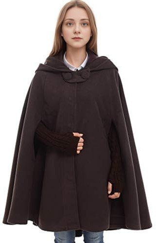Graceart Medeltida unisex vampyrkappa, gotisk cosplay-kostym, rock med huva, cape, kappa, poncho, Kort kaffe, One Size Stor