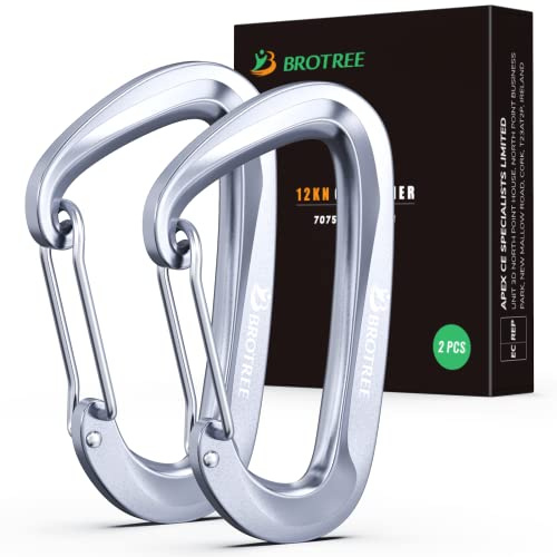 Brotree Karabiner mit 1200kg Belastbarkeit Schwerlast 12KN Karabinerhaken | Schnellverschluss, Aluminium, D-Typ, für Hängematten, Camping, Wandern, Rucksack