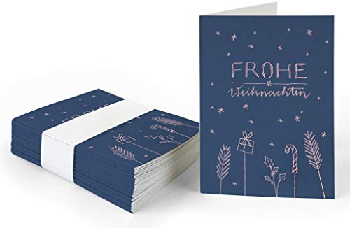 25 Geschenkanhänger frohe Weihnachten! Blau Rosa, originelle mini Weihnachtskarten zum Weihnachtsgeschenke Beschriften, exklusiv individuell verspielt, A7 Recyclingpapier Klappkarten