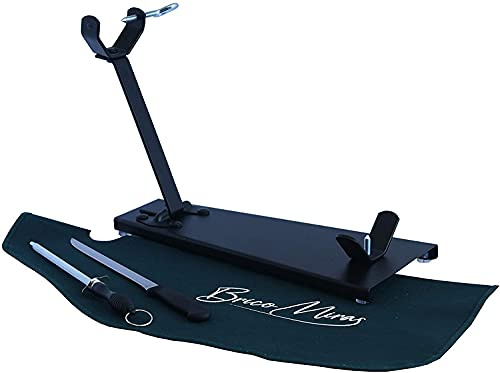 Jamonero plegable con cuchillo, chaira y cubrejamón negro Bricomiras, jamonero plegable metálico semi profesional, soporte jamonero plegable color negro, ideal para cocina doméstica y profesional