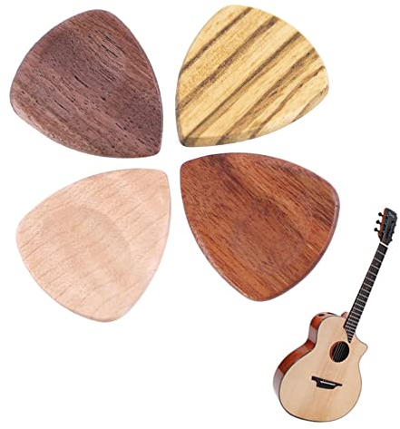 Holz Gitarren Plektren Plektrum Akustikgitarre Guitar Picks 4er Set Flexiblen Gitarrenplektren Plektrum Halter Premium-gitarren-plektrum für Akustikgitarre, E-gitarre, Ukulele, Bass, Zubehör Gitarre