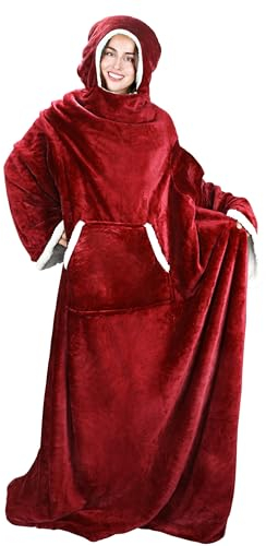 Catalonia Classy - Coperta indossabile con maniche e cappuccio, calda, comoda, grande coperta in pile con maniche, per adulti, donne e uomini