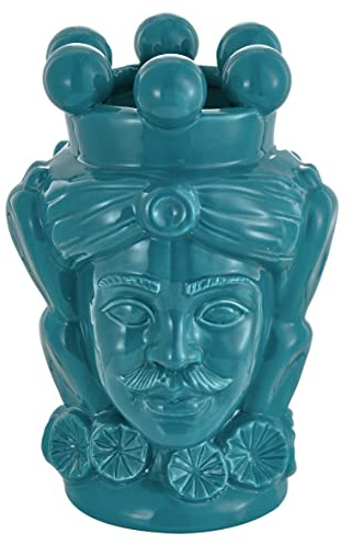 Baroni Home Mohrenkopf aus Keramik im sizilianischen Stil, Einfarbig, Pflanzkübel für den Innenbereich, Design, Italienischer Stil, Königin Farbe Türkis, 13,5 x 12 x 20,5 cm