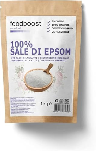 Sal Epsom pura de 1 kg de Foodboost, 100% natural, rica en magnesio, eficaz para la belleza del cuerpo, la piel y el cabello, y excelente como fertilizante.