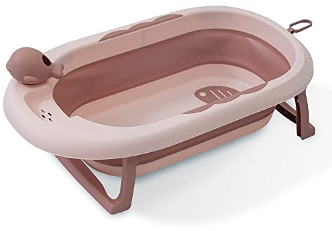 Bañera Bebe Plegable Interbaby 80x47x21 cm | Bañera Plegable Bebé con Taza para Enjuague, Antideslizante, Tapón hermético | portatil, Fácil de Guardar, Cómoda, Rosa