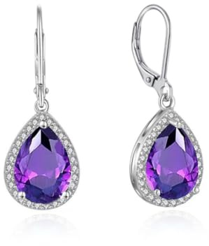 YONVUN Hängen Ohrringe mit Stein Kristall Zirkon Leverback Wassertropfen Ohrhänger Träne ovale Edelstein Rubin Smaragd Saphir Silber Schmuck Set Geschenk für Frau Mutter Tochter Freundin