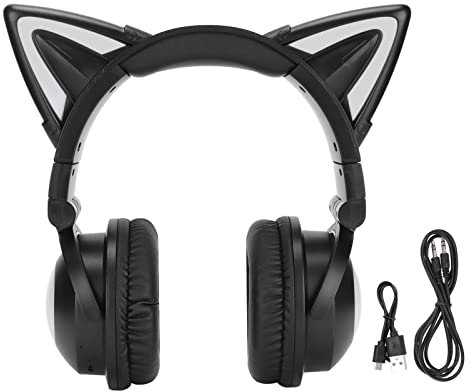 Cyrank Casque Bluetooth avec Microphone, Casque d'oreille De Chat Casque De Jeu sans Fil Casque D'éclairage LED Casque Stéréo pour PC Ordinateur Portable Casques