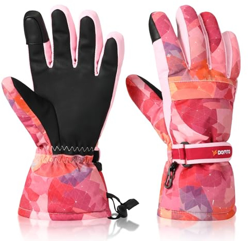 Yidomto Ski Gloves for Men Women Kids - Waterproof Thermal Winter Snow Gloves, Touchscreen Compatible for Skiing, Snowboarding, Cold Weather, Parent-Child Outdoor Activities (Pink-L)