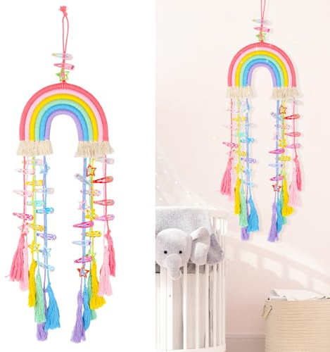 Haarspangen Aufbewahrung Mädchen, Regenbogen Haarspangen Organizer Halter, Haargummi Haarschmuck Aufbewahrung, Regenbogen Garn Quasten Haarschmuck Organizer