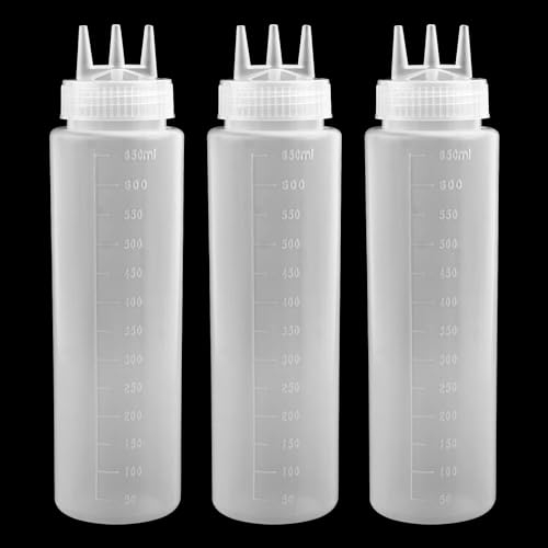 Fadcaer 3 Pcs Squeeze Bottle 24 oz Squeeze Sauce Bottle With 3 Nozzle Plastic Squeeze Dispensers with Measurements BPA Free Perfect for Ketchup BBQ Dressing Mayonnaise Mustard Olive Oil