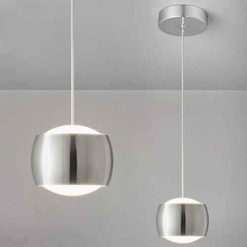 ADCTHOME Modern LED Dimmable Pendant Light fixtures,Mini Island Pendant Lighting for Kitchen Island Dinning Room,Bedroom,Bar, Kitchen Island Ceiling Hanging Light Fixtures(Chrome-1-Pack)