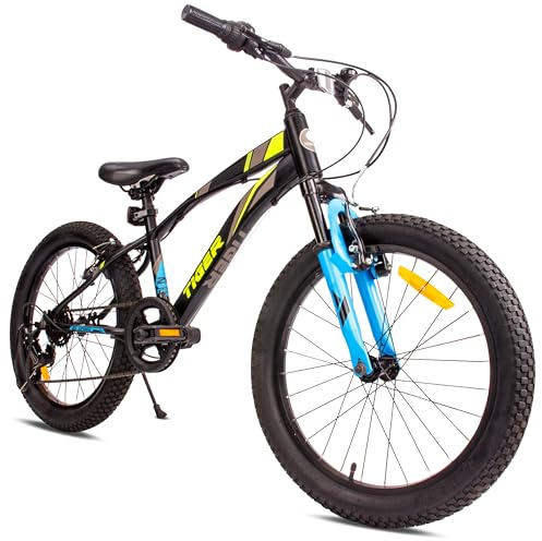 Tiger Bike Barncykel för pojkar 20 tum hjulstorlek att välja mellan 6 växlad Shimano-cykel för barn 6 till 10 år höjdjusterbar flickcykel (Svart Grön Blå)