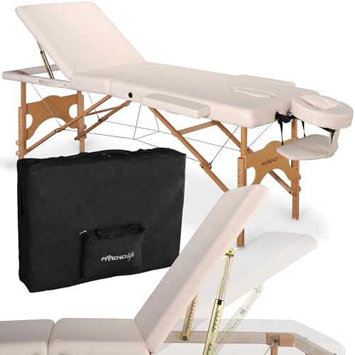 HABYS Massageliege Eden | Klappbar Mobile | Massagebett | Tragebares Höhenverstellbar | Holz (Beige)