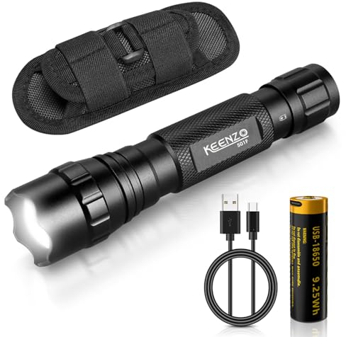 KEENZO LED Torch Super Bright White Light Tactical Handheld Torches, IP65 Waterproof Zoom Focus Flashlight Spotlight for Outdoor Hiking Camping Searchlight ﻿ ﻿