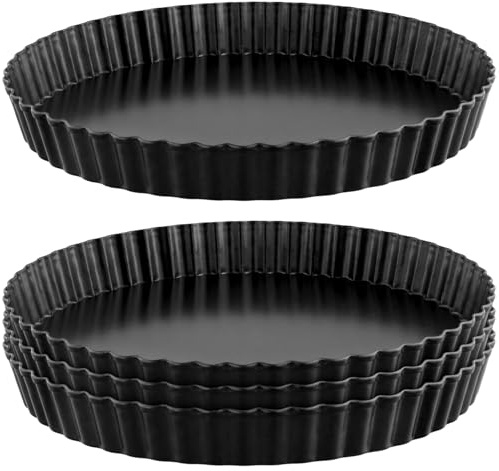 SINJEUN Lot de 4 moules à tarte, ronds, avec fond amovible, 20 cm, anti-adhésif, en acier au carbone, pour tarte, tarte, pizza