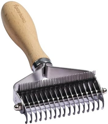 PAWSHOLIC 3-in-1 Professional Pet Shedding Dematting Comb - Deshedding Undercoat Rake for Dogs with Stainless Steel Blades Metal Pet Brush with Wood Handle Matted Hair Detangling Thinning and Shedding