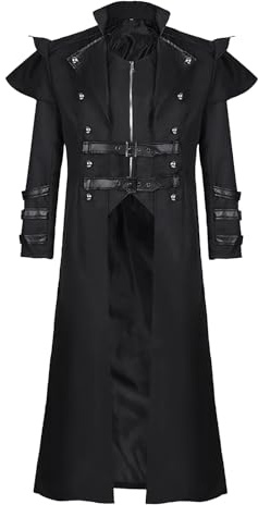 MVFEUIJ Abbigliamento retrò rinascimentale da uomo, stile medievale steampunk gotico, frac, giacca da cortile, costume da cosplay, uniforme per uomini - costume di Halloween e carnevale (nero, M)
